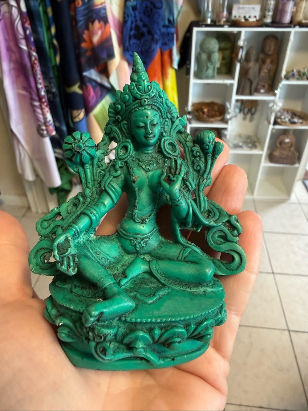 Turquoise Green Tara Seated Goddess Statue - Home Art Décor